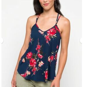 Papermoon Blouse women's Strappy Tank Top Blue Floral Size1X Crisscross